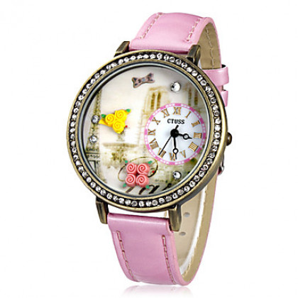 3D женщин цветка Pattern Diamante набора PU Группа Кварцевые аналоговые наручные часы (разных цветов)