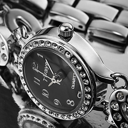 алмаз женщин круглый циферблат колечко Группа Кварцевые аналоговые часы браслет (разных цветов)