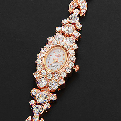 Алмазный женские Дело Золото сплава группы кварцевые аналоговые часы браслет