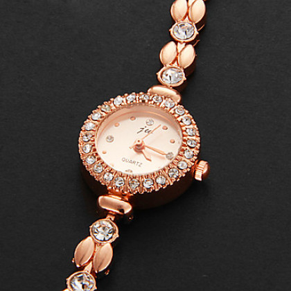Алмазный женские Круглый Дело Золото сплава группы кварцевые аналоговые часы браслет