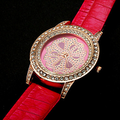 Алмазный женские набора PU Кварцевый Модные наручные часы (разных цветов)