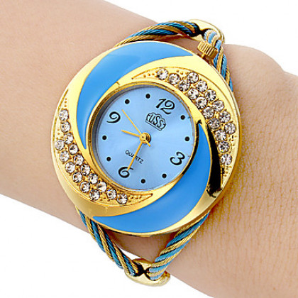 Алмазный женские набора стали аналоговые кварцевые часы браслет (Multi-Color)