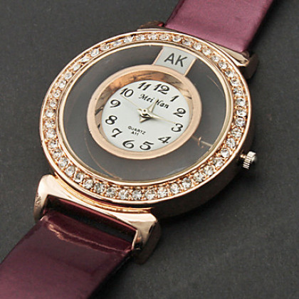 Алмазный женские Полые Pattern PU типа Аналоговые кварцевые наручные часы (разных цветов)