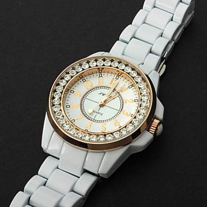 Алмазный женские золота стали аналоговые кварцевые наручные часы (белый)