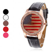Америка Женские флаг дизайн PU Аналоговые кварцевые наручные часы (разных цветов)