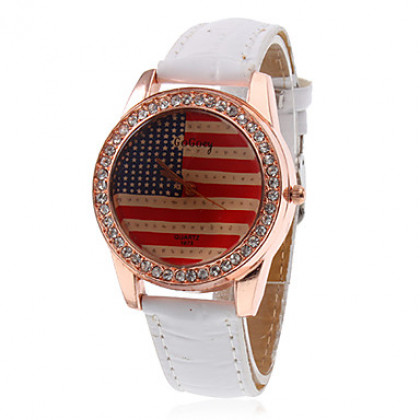 Америка Женские флаг дизайн PU Аналоговые кварцевые наручные часы (разных цветов)