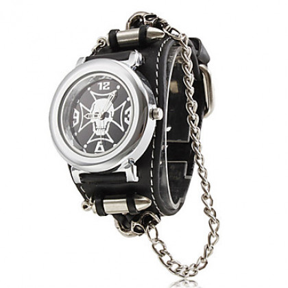 Аналоговые кварцевые наручные часы унисекс с ремешком из кожзама (черные)