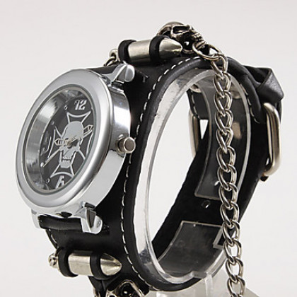 Аналоговые кварцевые наручные часы унисекс с ремешком из кожзама (черные)