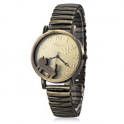 Аналоговые кварцевые женские Cat Pattern Упругие ремешок наручные часы (бронза)