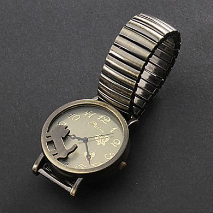 Аналоговые кварцевые женские Cat Pattern Упругие ремешок наручные часы (бронза)