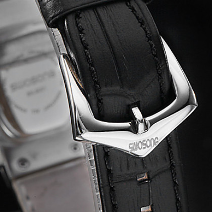 Аналоговые кварцевые женские удаленного Серебряный Черный Кожаный ремешок наручные часы (черный)