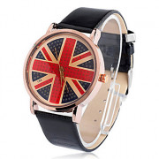 Английский Карта Женщины Выкройка круглый кожаный Кварцевые аналоговые наручные часы