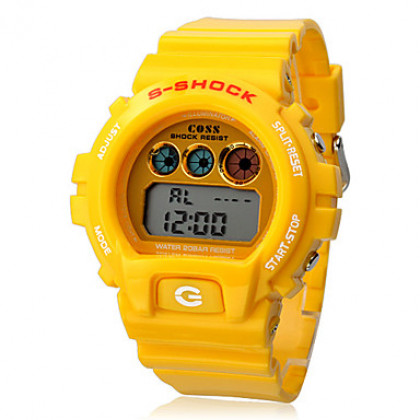 Автоматические цифровые наручные часы унисекс из резины (желтые)