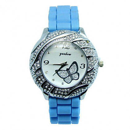 Бабочка Женские Дизайн силиконовой лентой Аналоговые кварцевые наручные часы (синий)