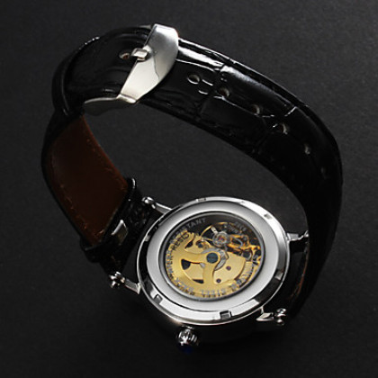 Бабочка Женские Pattern PU серебряный циферблат аналогового Авто-механические наручные часы (черный)