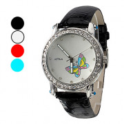 Бабочка Женский шаблон PU Аналоговые кварцевые наручные часы с алмазами (разных цветов)