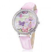 Бабочка Женский стиль PU Аналоговые кварцевые наручные часы (розовый)
