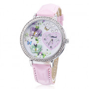 Бабочка Женский стиль PU Аналоговые кварцевые наручные часы (розовый)