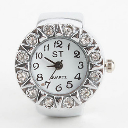 белый кристаллический женский стиль сплава аналоговые кварцевые часы кольцо (серебро)