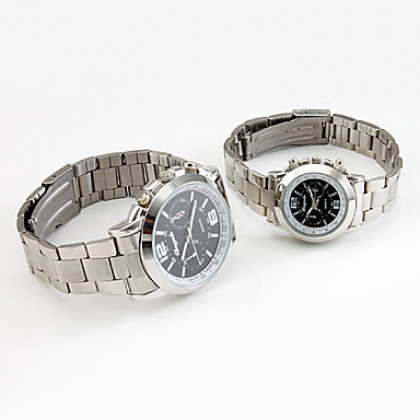 бизнес пару часов сплава аналоговые кварцевые пару с черным лицом (серебро)