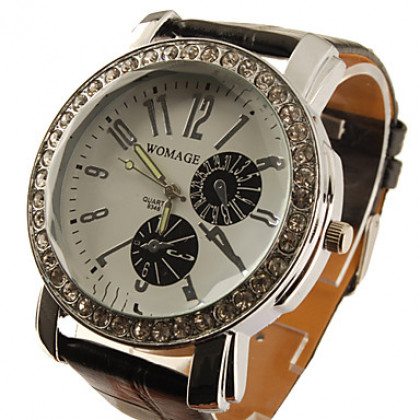большой набор Кожа PU группы кристаллов характерно женщин девушки дамы наручные часы - черный