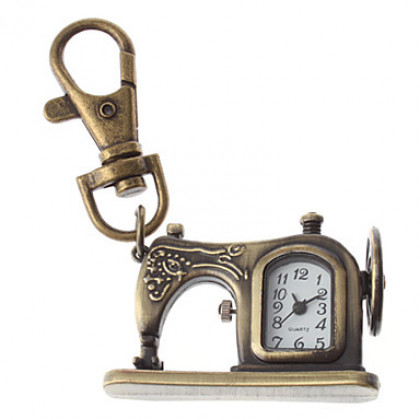 Брелок в форме швейной машинки, из сплава бронзового цвета с часами, унисекс
