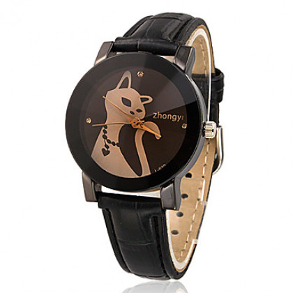 Cat пары шаблон PU Аналоговые кварцевые наручные часы (разные цвета полоса)