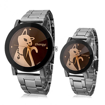 Cat Pattern пары стали аналоговые кварцевые наручные часы (разных цветов)