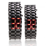 Черные спортивные металлические часы с красными LED цифрами (без выраженного циферблата)