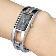 Черный прямоугольник женский набор сплава группы кварцевые аналоговые часы браслет