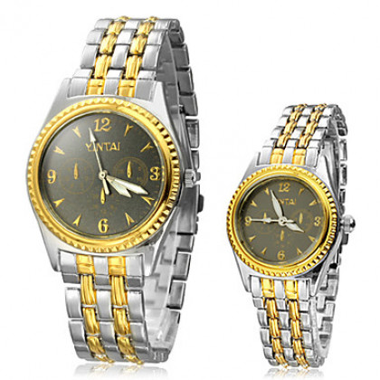 Classic Gold пары границы стали quarrtz аналоговые наручные часы (1 пара)