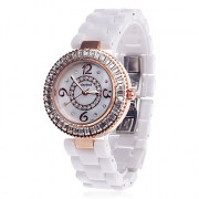 Daybird 3798 Керамический браслет кварцевые женские наручные часы ж / горный хрусталь - белый + розовое золото (1 х LR626)