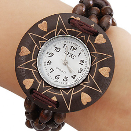 Дерево Женские аналоговые кварцевые часы браслет (коричневый)