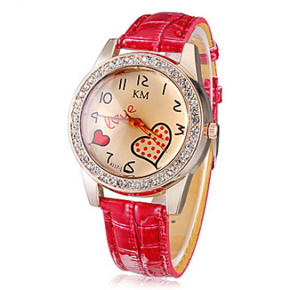 Diamante волновой точки Женские форме сердца Pattern набора PU Группа Кварцевые аналоговые наручные часы (разных цветов)