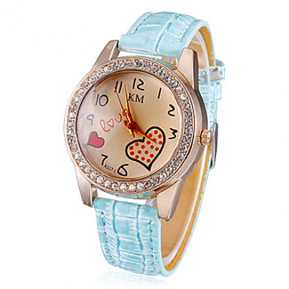 Diamante волновой точки Женские форме сердца Pattern набора PU Группа Кварцевые аналоговые наручные часы (разных цветов)