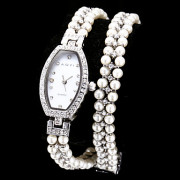 Diamante Женские эллиптические набора Перл Группа Кварцевые аналоговые часы браслет (разных цветов)