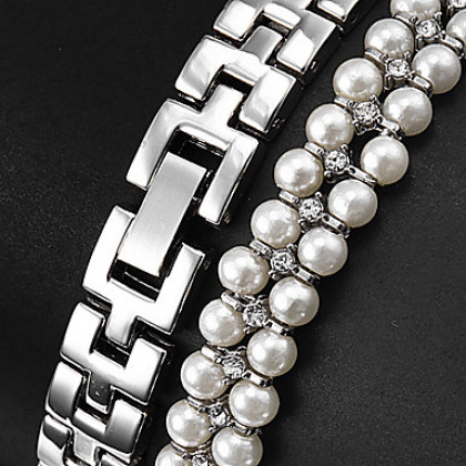 Diamante Женские эллиптические набора Перл Группа Кварцевые аналоговые часы браслет (разных цветов)