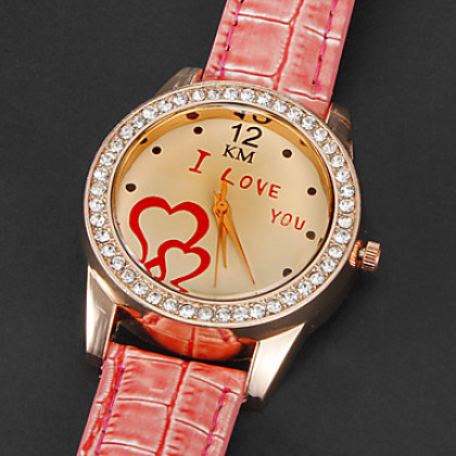 Diamante Женские I LOVE YOU Pattern набора PU Группа Кварцевые аналоговые наручные часы (разных цветов)