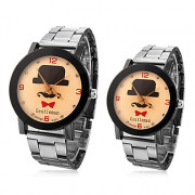 Джентльмен пары Pattern стали аналоговые кварцевые наручные часы (разные цвета Dial)