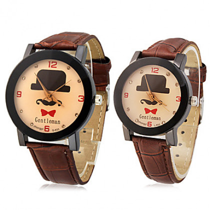 Джентльмен пары шаблон PU Аналоговые кварцевые наручные часы (разные цвета полоса)