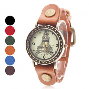 Эйфелева башня Женский стиль кожаный Аналоговые кварцевые наручные часы (разных цветов)