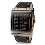 Календарь мужские светодиодный цифровой черный циферблат черный Кожаный ремешок наручные часы
