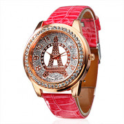 Казуальные женские аналоговые кварцевые наручные часы с ремешком из кожзама розового цвета