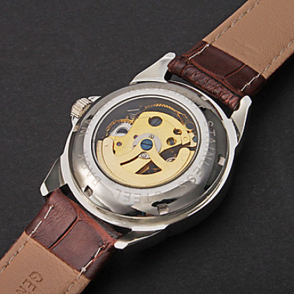 Корпус из золота мужские полые набора PU Аналоговый Авто-механические наручные часы (разных цветов)