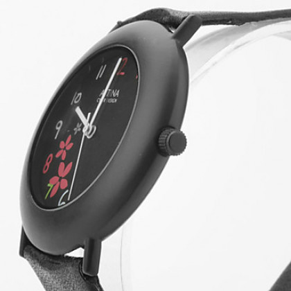 кожа женщины аналоговые кварцевые наручные часы (черный)