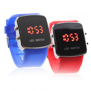Красный светодиод пары цифровых квадратный корпус силиконовой лентой наручные часы (1-парный, синий и красный)