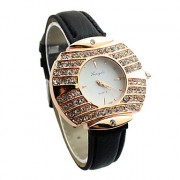 кристаллический белый женский кожаный чехол ремешок кварцевые аналоговые наручные часы (ассорти цветов)