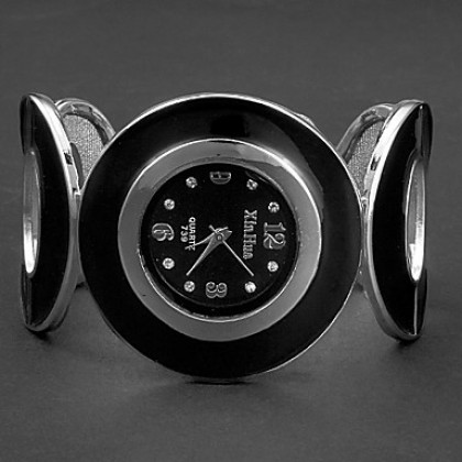 Круглый циферблат женские кольца сплава группы кварцевые аналоговые часы браслет (черный)