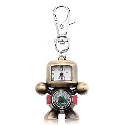 Кварцевые аналоговые часы-брелок  унисекс в стиле робота из сплава с белым циферблатом и с компасом
