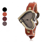 Кварцевые аналоговые женщин любящее сердце случай старинный кожаный ремешок наручные часы (разных цветов)